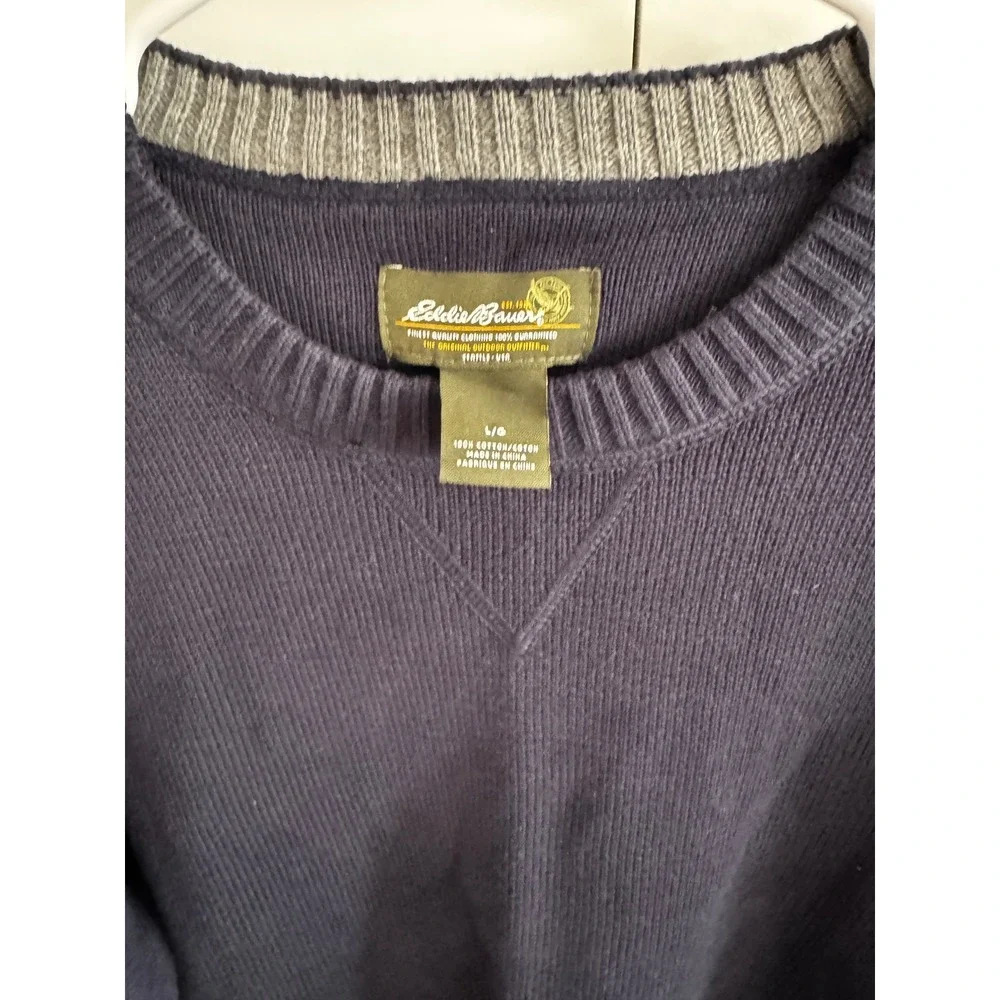 Eddie Bauer Mens‎ Navy Blue Cotton Crew Neck Sweater L G - Picture 2 of 4